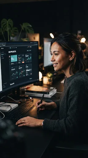 Oztudeo UI designer working on a custom website interface